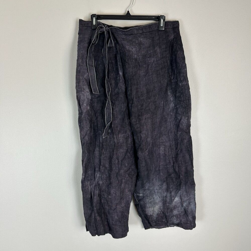 Zara Linen Pareo Pants Wrap Design Wide Leg Women’s Sz L Sarong Gray Tie Dye